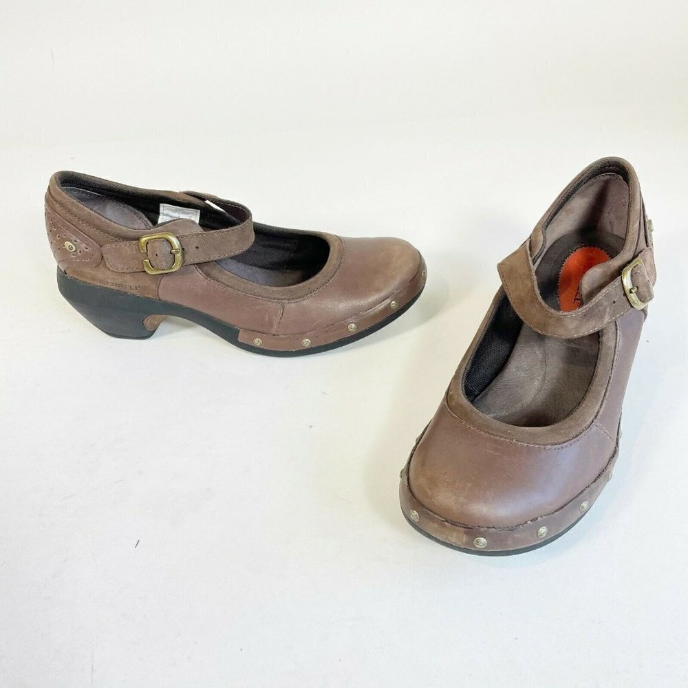 Merrell Luxe MJ Studded Buckle Mary Janes Shoes Size 6.5 Coffee Brown Women's
